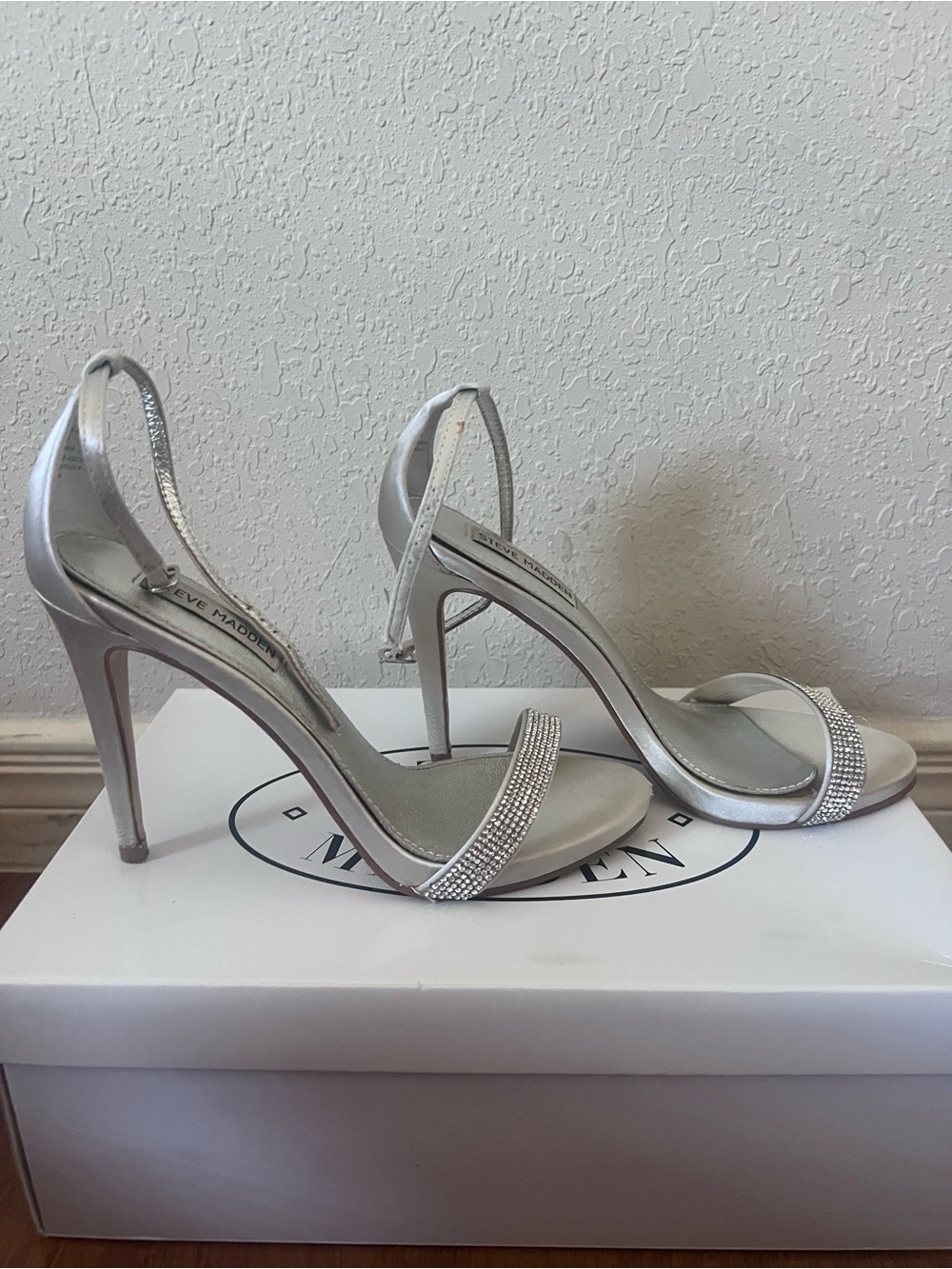 Silver Rhinestone Strap High Heels